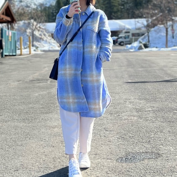 Aritzia Jackets & Coats Aritzia Ganna Long Shirt Jacket Zen Blue